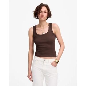 Madewell (Re)generative Cotton Ribbed Scoopneck Cropped Brown M Medium New